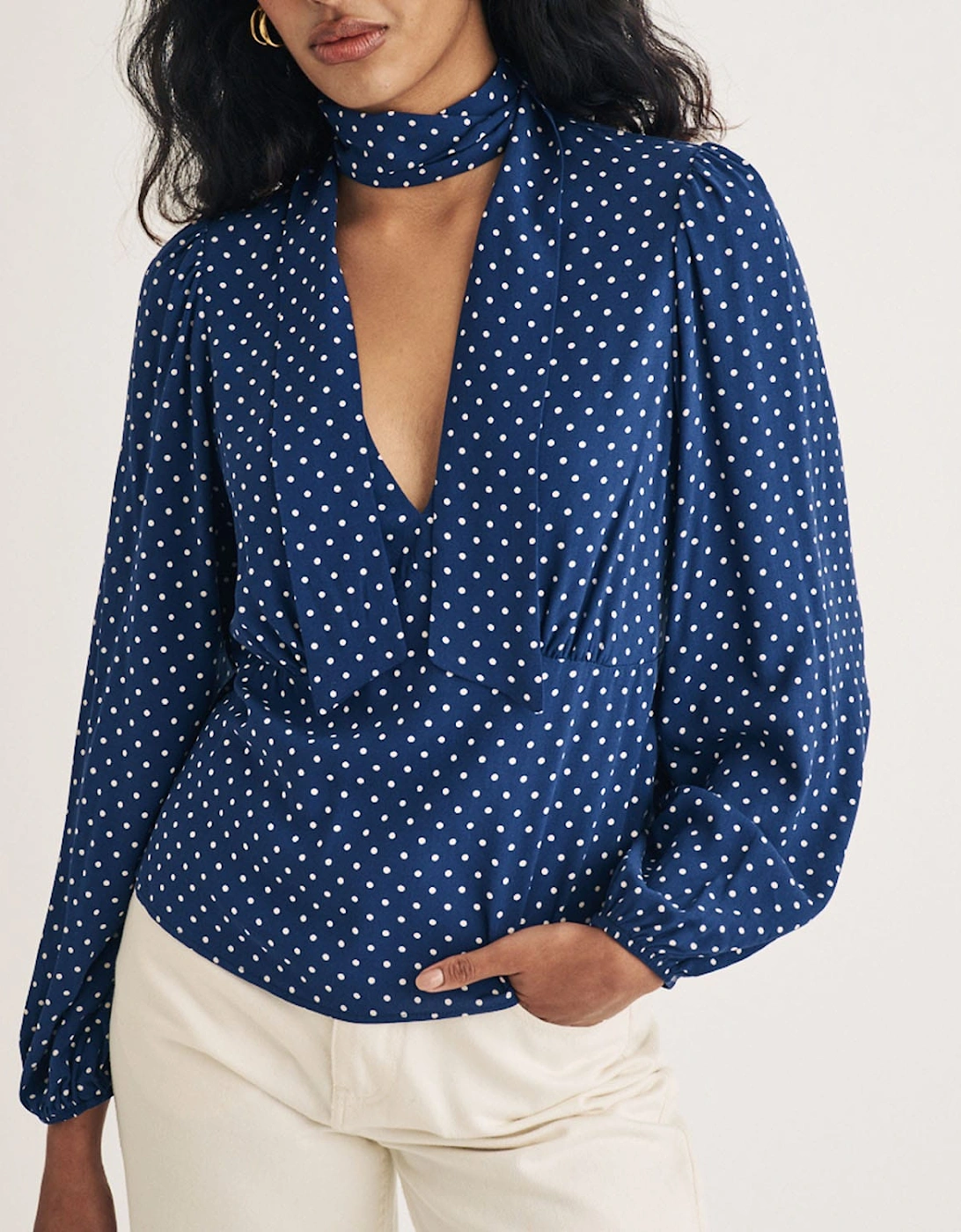 Karen Polka Dot Tie Neck Blouse, 5 of 4