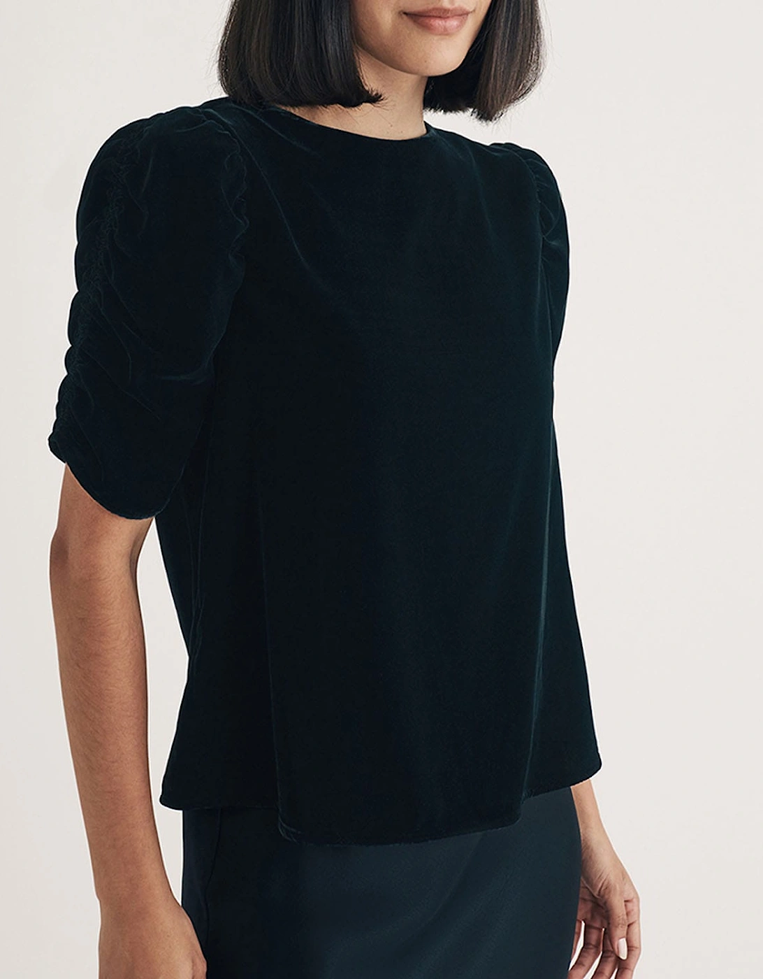 Nobody's Child Women's Velvet Gathered Sleeve Top - Black - Size: 10