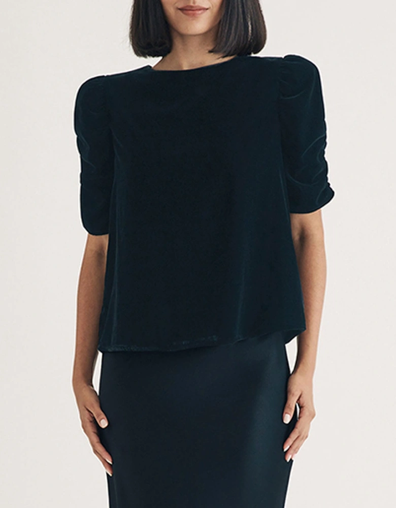 Velvet Gathered Sleeve Top