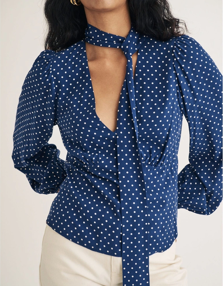 Karen Polka Dot Tie Neck Blouse