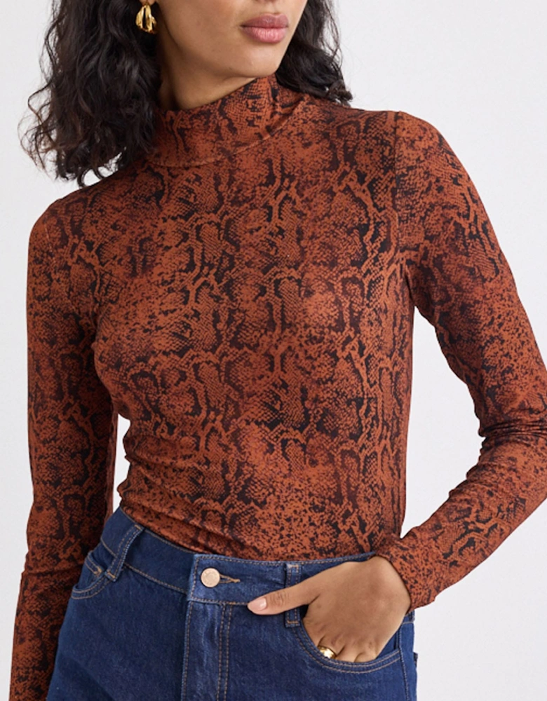 Lyra Snake Print Funnel Neck Long Sleeve Top