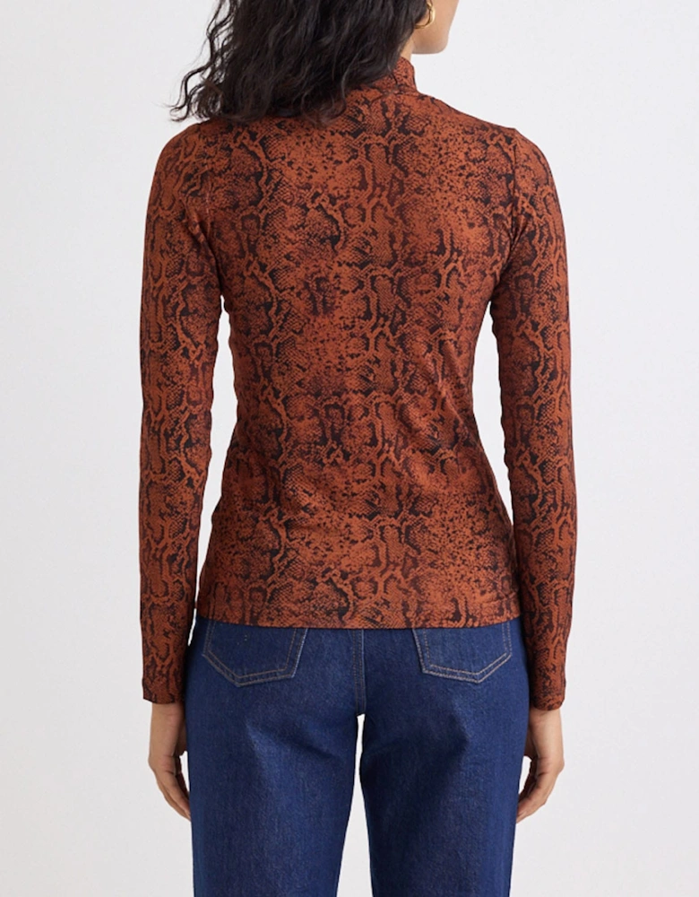 Lyra Snake Print Funnel Neck Long Sleeve Top