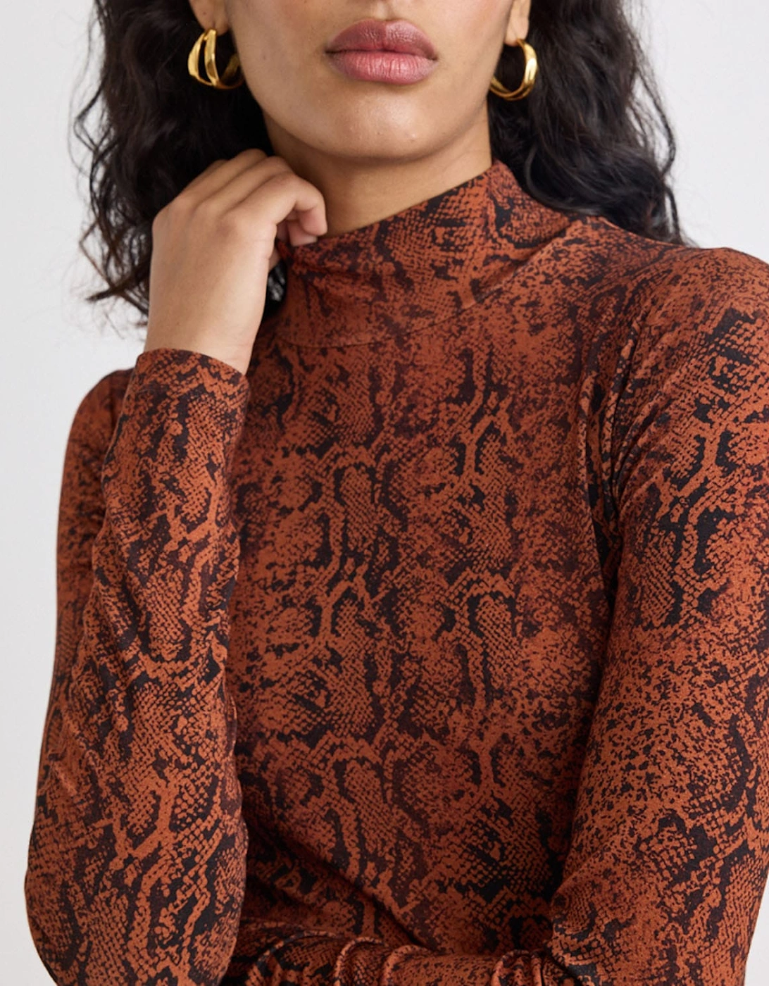 Lyra Snake Print Funnel Neck Long Sleeve Top
