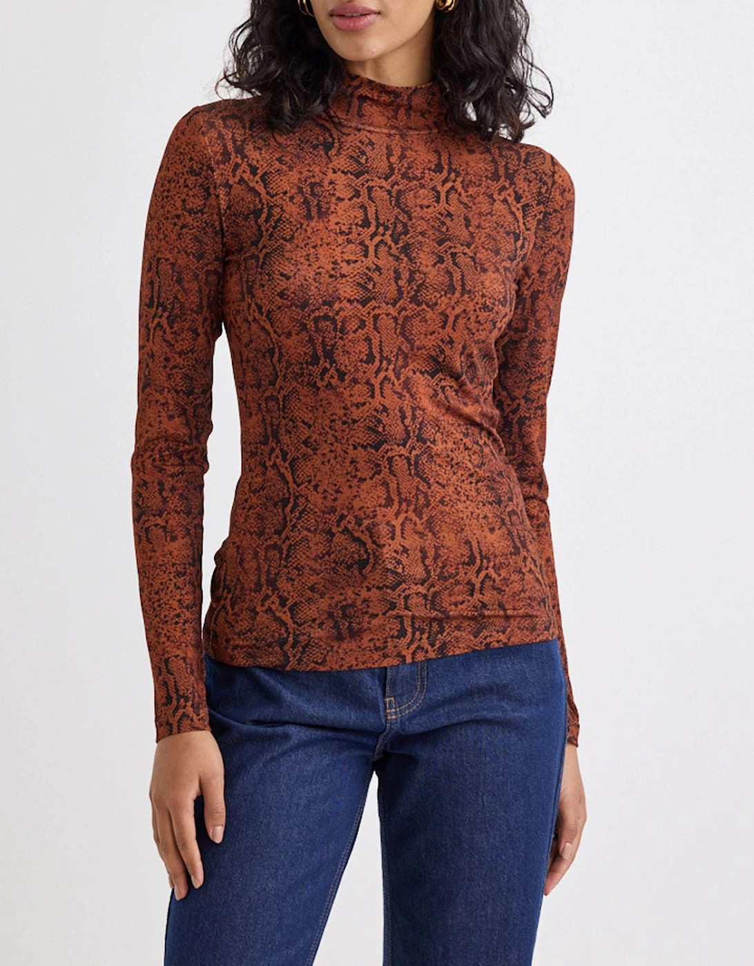 Lyra Snake Print Funnel Neck Long Sleeve Top, 5 of 4