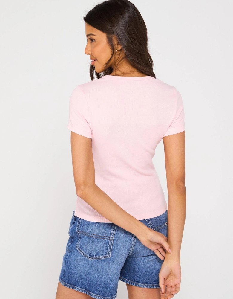 Badge Logo Slim Fit T-Shirt - Pink