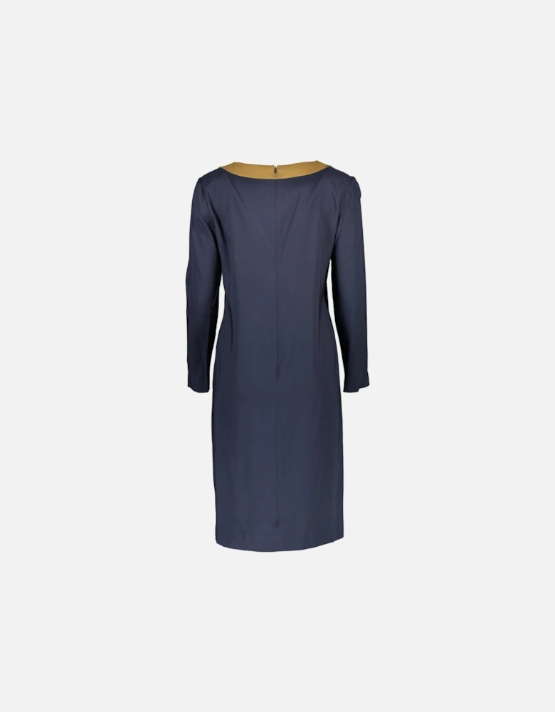Sophisticated Long Sleeve Dress with Contrasting Details Women - Blue