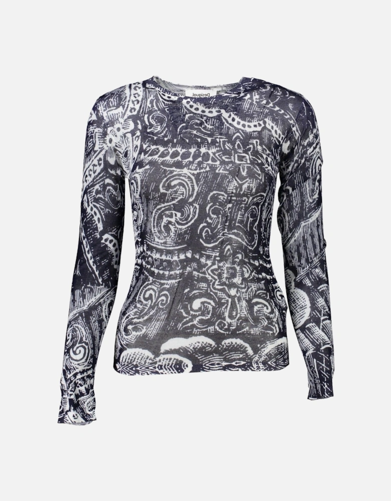 Round Neck Long-Sleeved Logo Shirt Women - Blue Sweaters