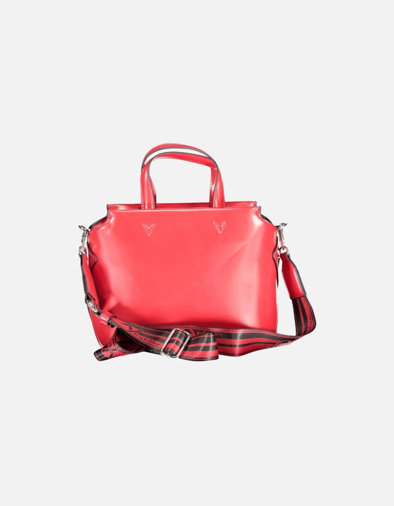 Elegant Red Satchel with Adjustable Strap and Iconic Logo Print Women