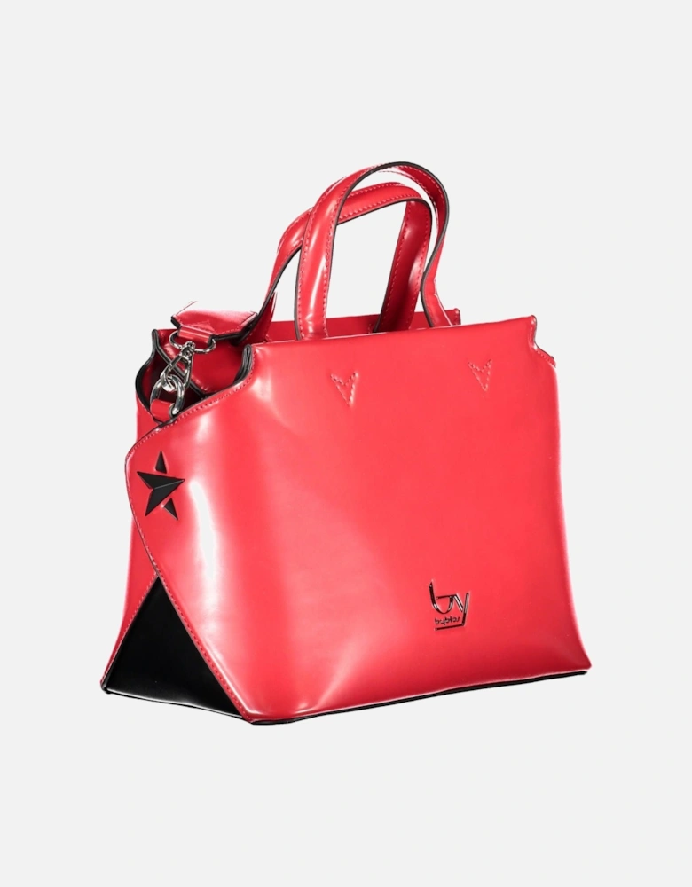 Elegant Red Satchel with Adjustable Strap and Iconic Logo Print Women