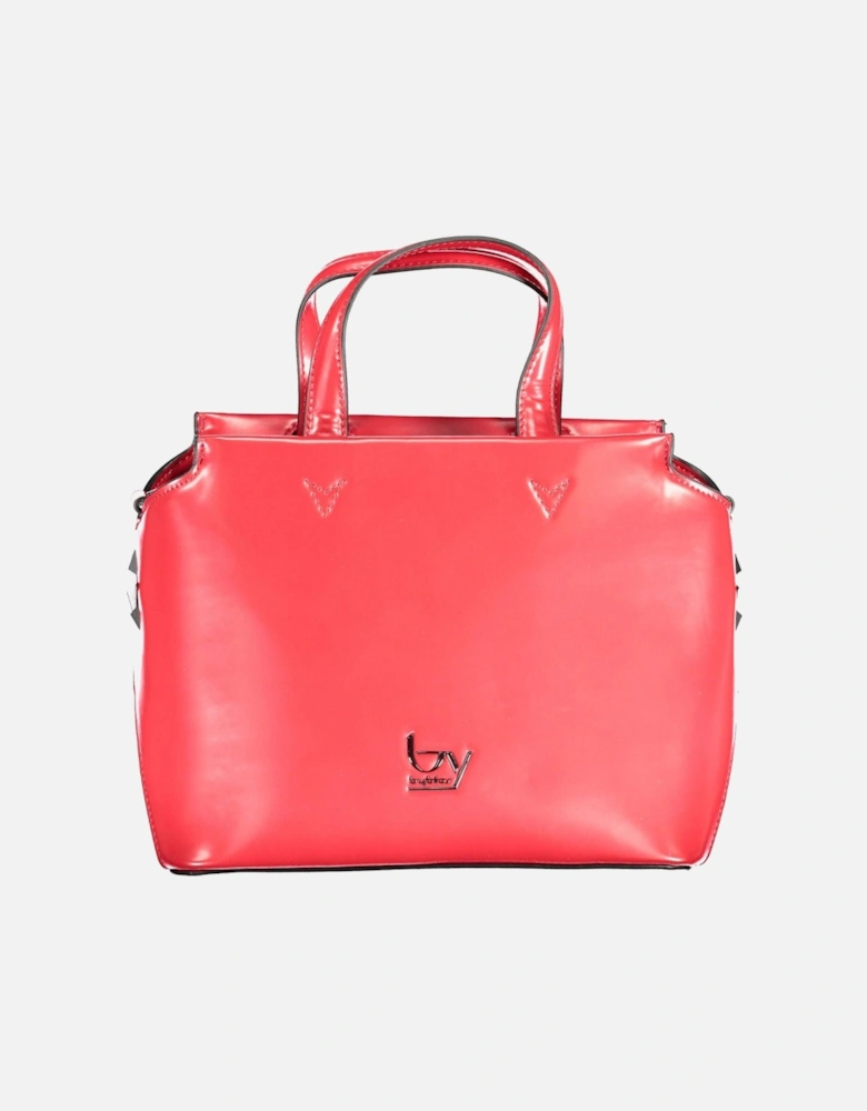 Elegant Red Satchel with Adjustable Strap and Iconic Logo Print Women