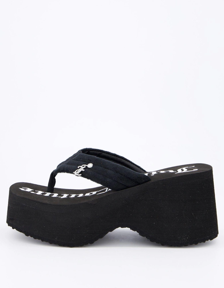Whitney Velour Charm Y2k Wedge Sandal - Black