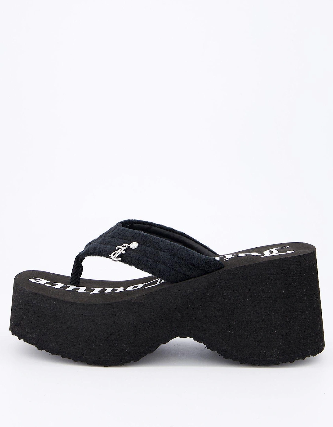 Whitney Velour Charm Y2k Wedge Sandal - Black