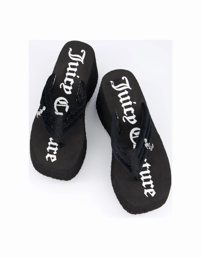 Whitney Velour Charm Y2k Wedge Sandal - Black