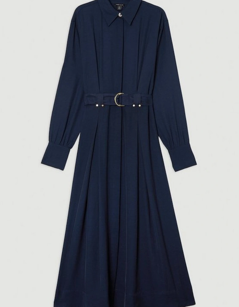 Premium Viscose Linen Woven Shirt Dress With Gold Buckle Belt