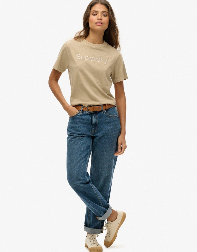 Embroidered Logo Boxy Loose Fit T-Shirt - Grey