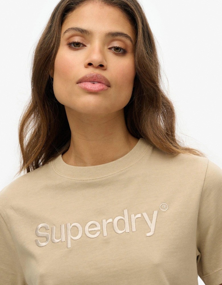 Embroidered Logo Boxy Loose Fit T-Shirt - Grey