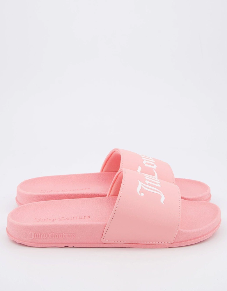 Collegiate Embossed Pu Slider Sandals - Pink