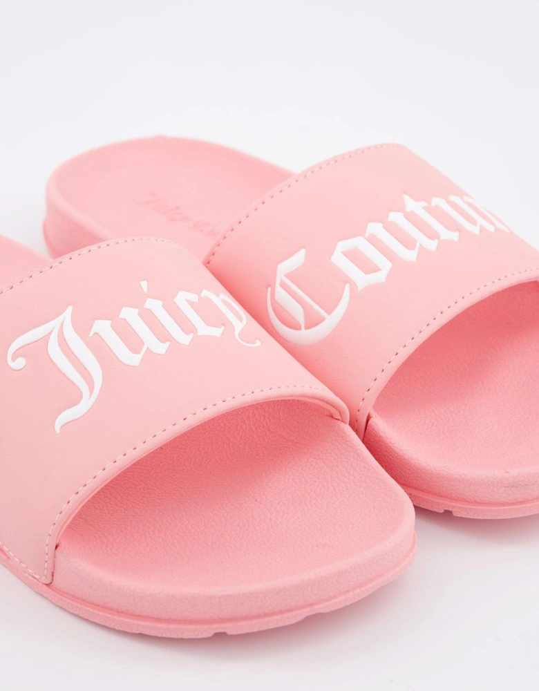 Collegiate Embossed Pu Slider Sandals - Pink