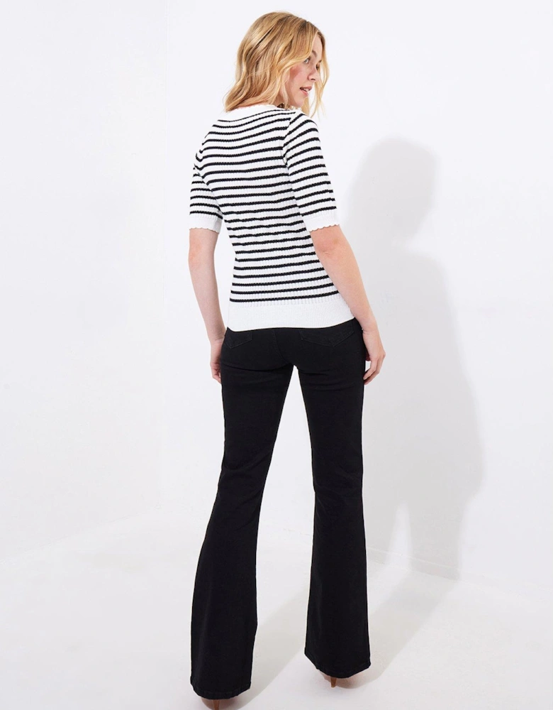 Lucie Stripe Short Sleeve Knitted Top - Black