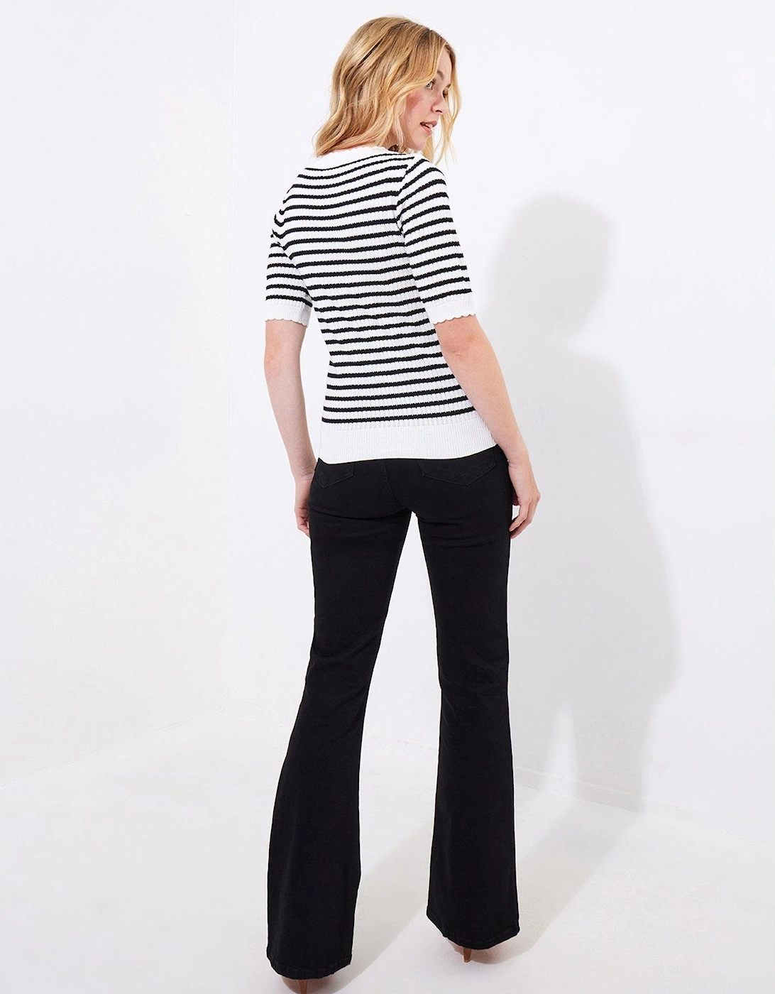 Lucie Stripe Short Sleeve Knitted Top - Black
