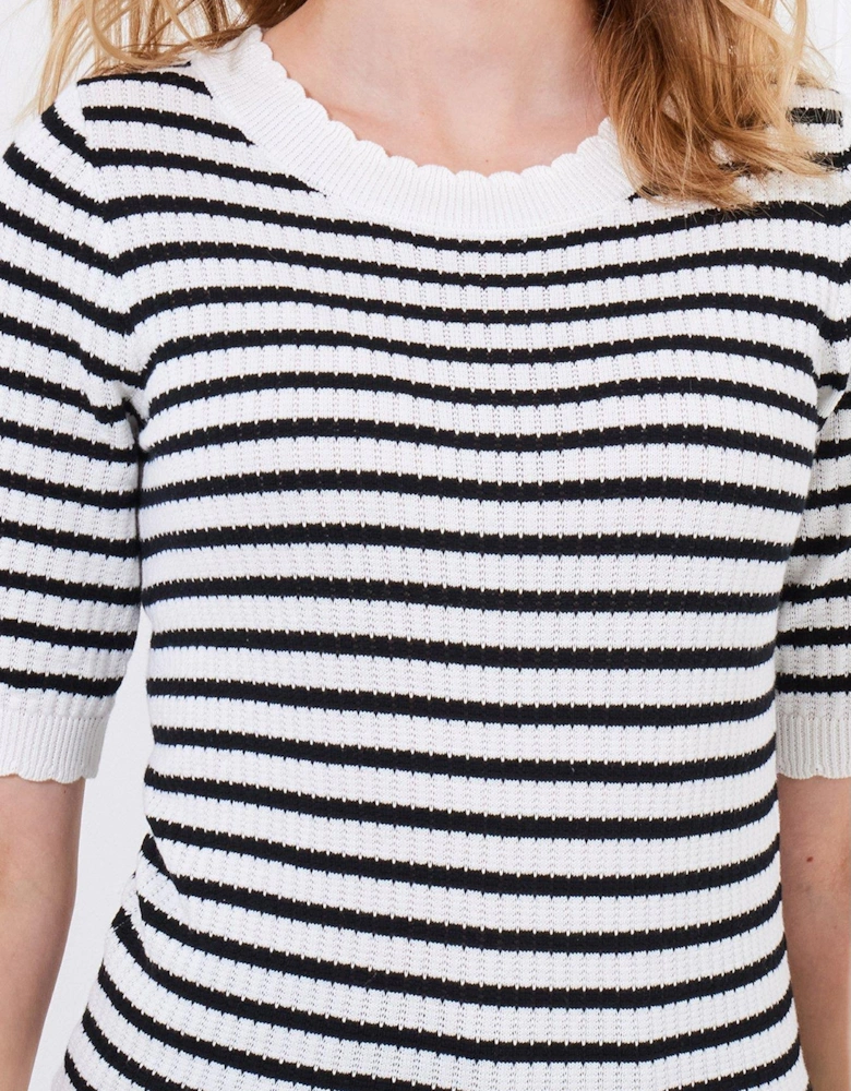 Lucie Stripe Short Sleeve Knitted Top - Black
