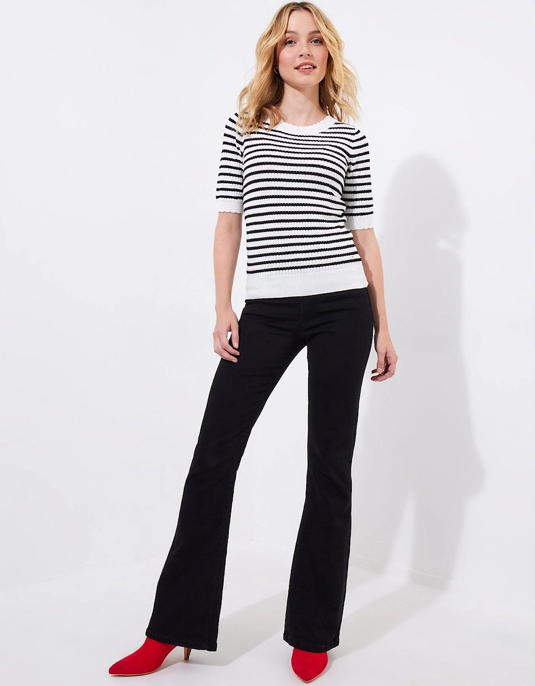 Lucie Stripe Short Sleeve Knitted Top - Black