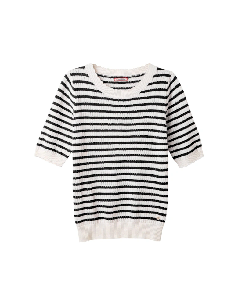 Lucie Stripe Short Sleeve Knitted Top - Black