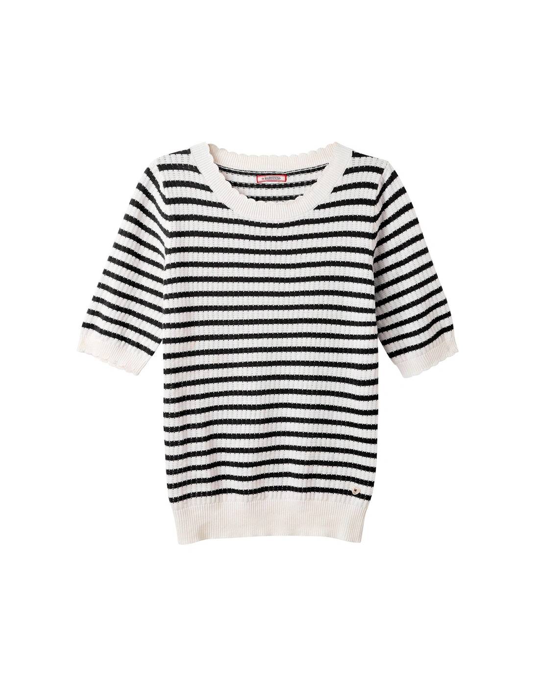 Lucie Stripe Short Sleeve Knitted Top - Black