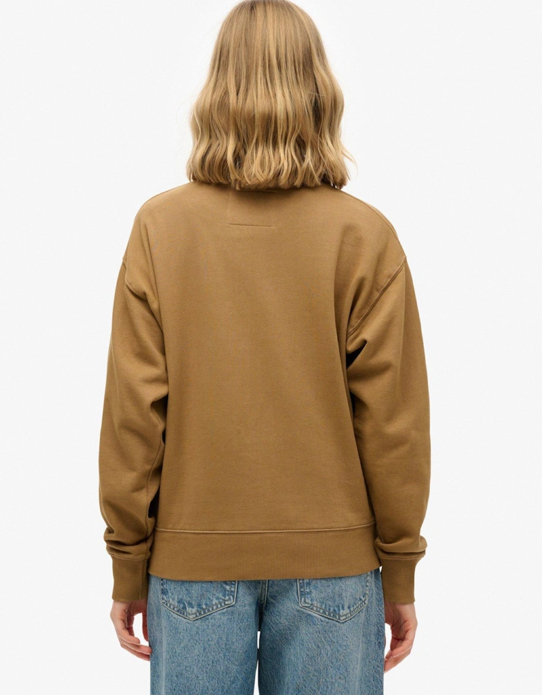 Embroidered Logo Crew Neck Sweatshirt - Beige