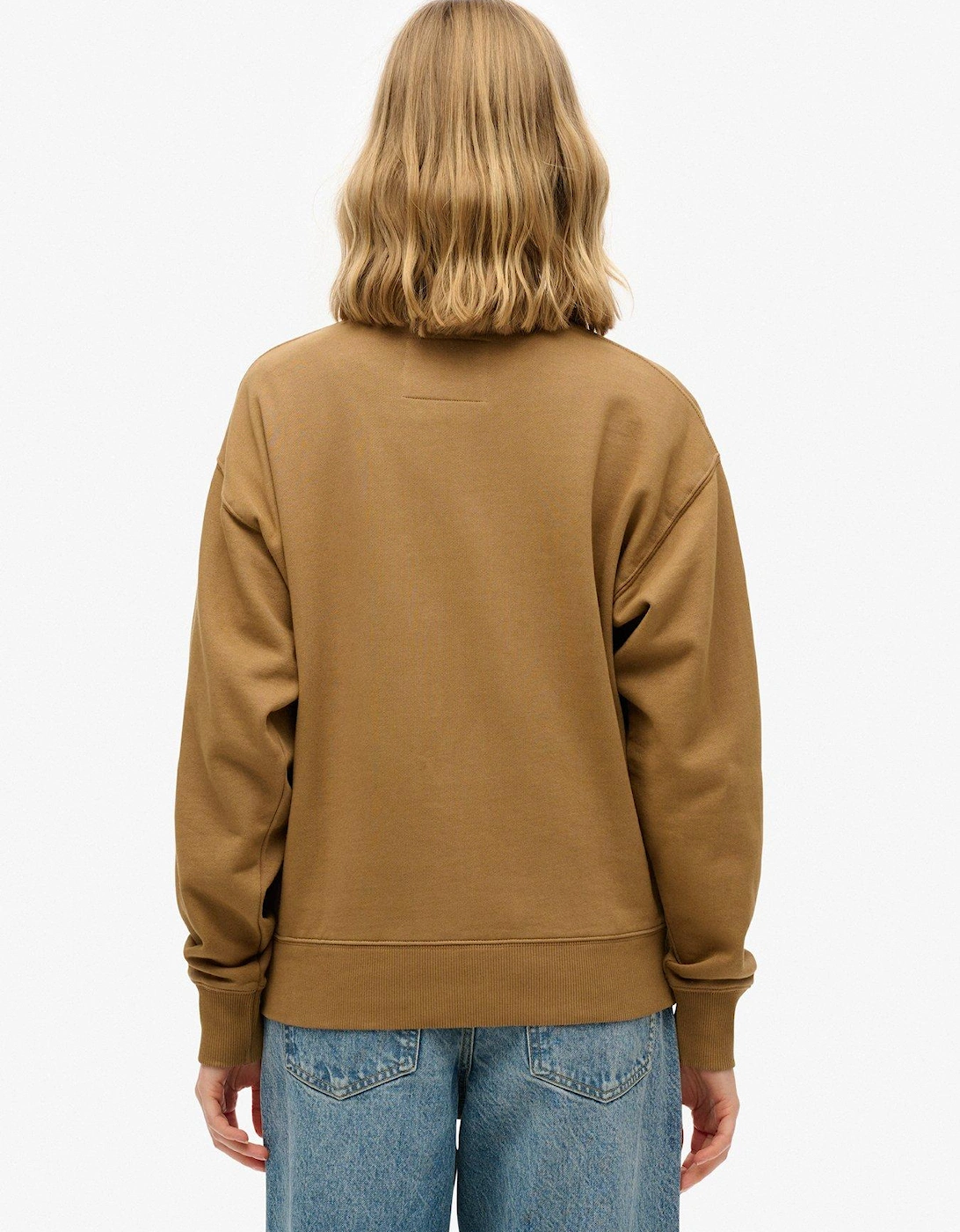 Embroidered Logo Crew Neck Sweatshirt - Beige