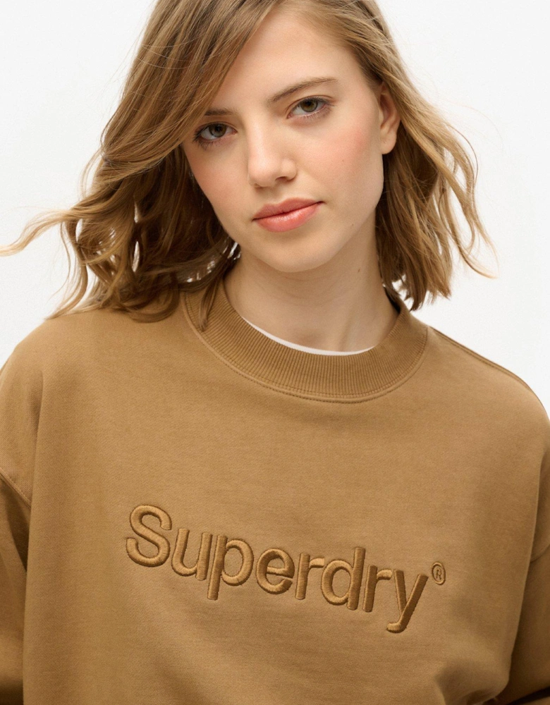 Embroidered Logo Crew Neck Sweatshirt - Beige