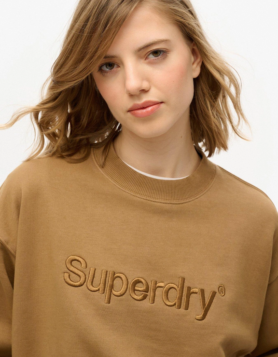 Embroidered Logo Crew Neck Sweatshirt - Beige