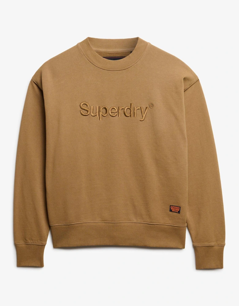 Embroidered Logo Crew Neck Sweatshirt - Beige