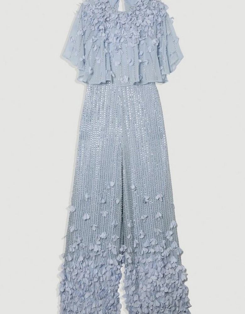Crystal Applique Angel Sleeve Woven Jumpsuit