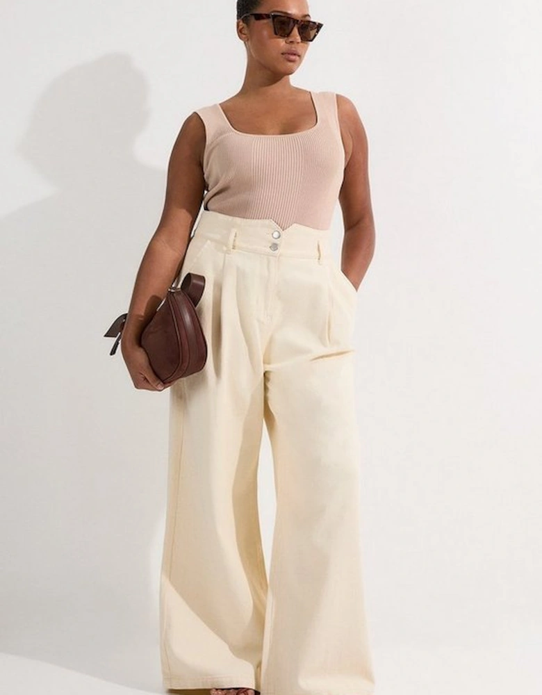 Plus Size Denim Wide Leg Trousers