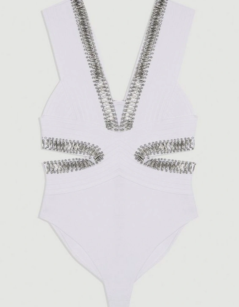 Embellished Trim Cut Out Swimsuit