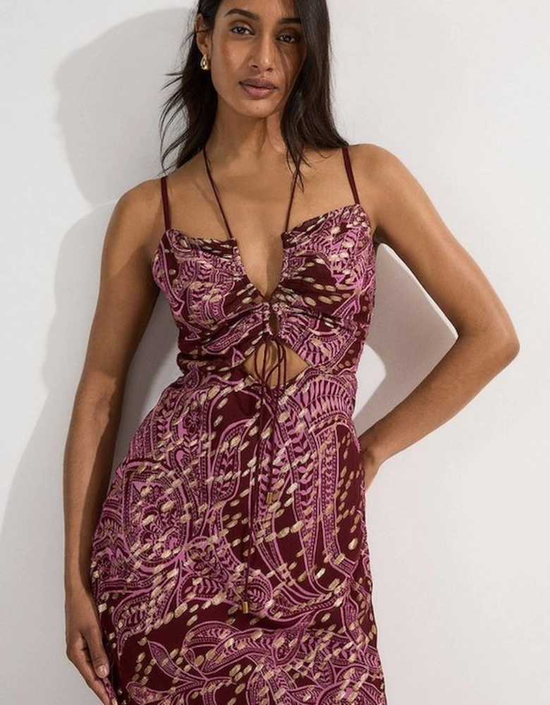 Viscose Sparkle Tie Detail Strappy Woven Maxi Dress