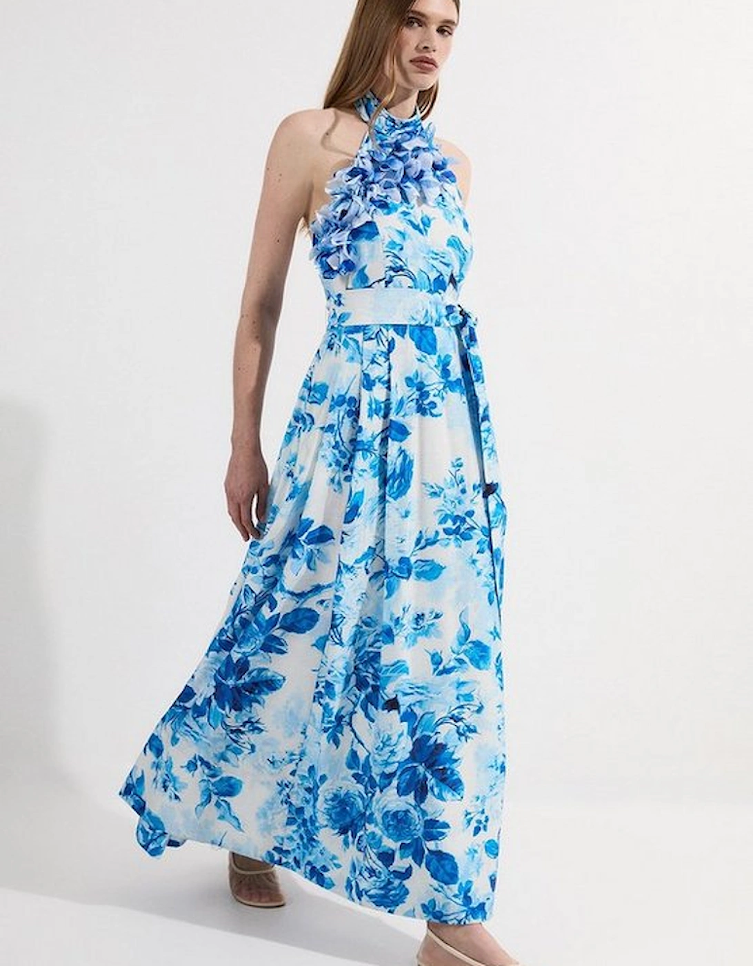 Petite Rosette Ruffle Woven Maxi Halter Dress, 4 of 3