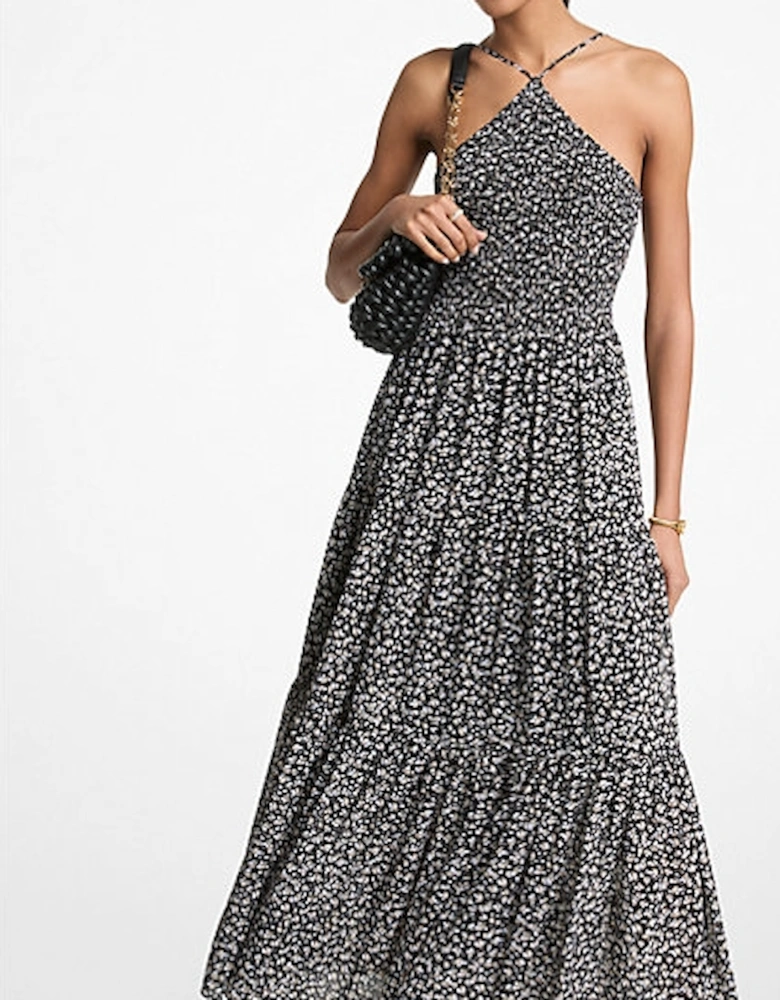 Floral Print Smocked Halter Maxi Dress