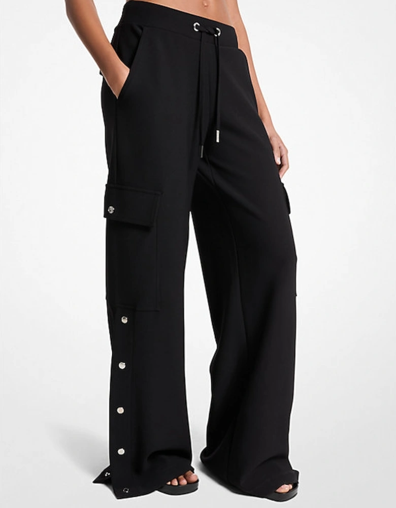 Stretch Crepe Wide-Leg Cargo Pants