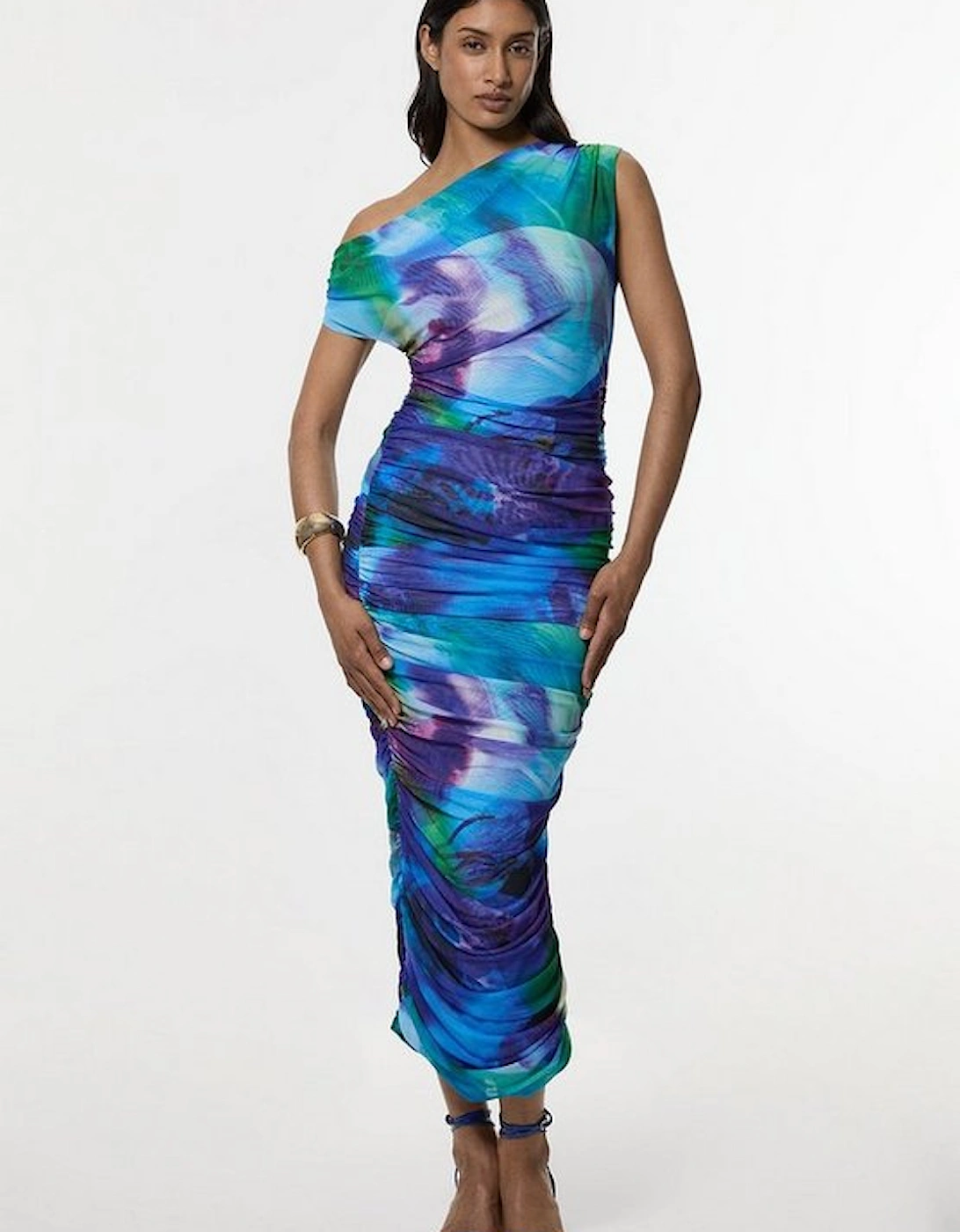 Printed Mesh Jersey One Shoulder Midi Dress, 5 of 4