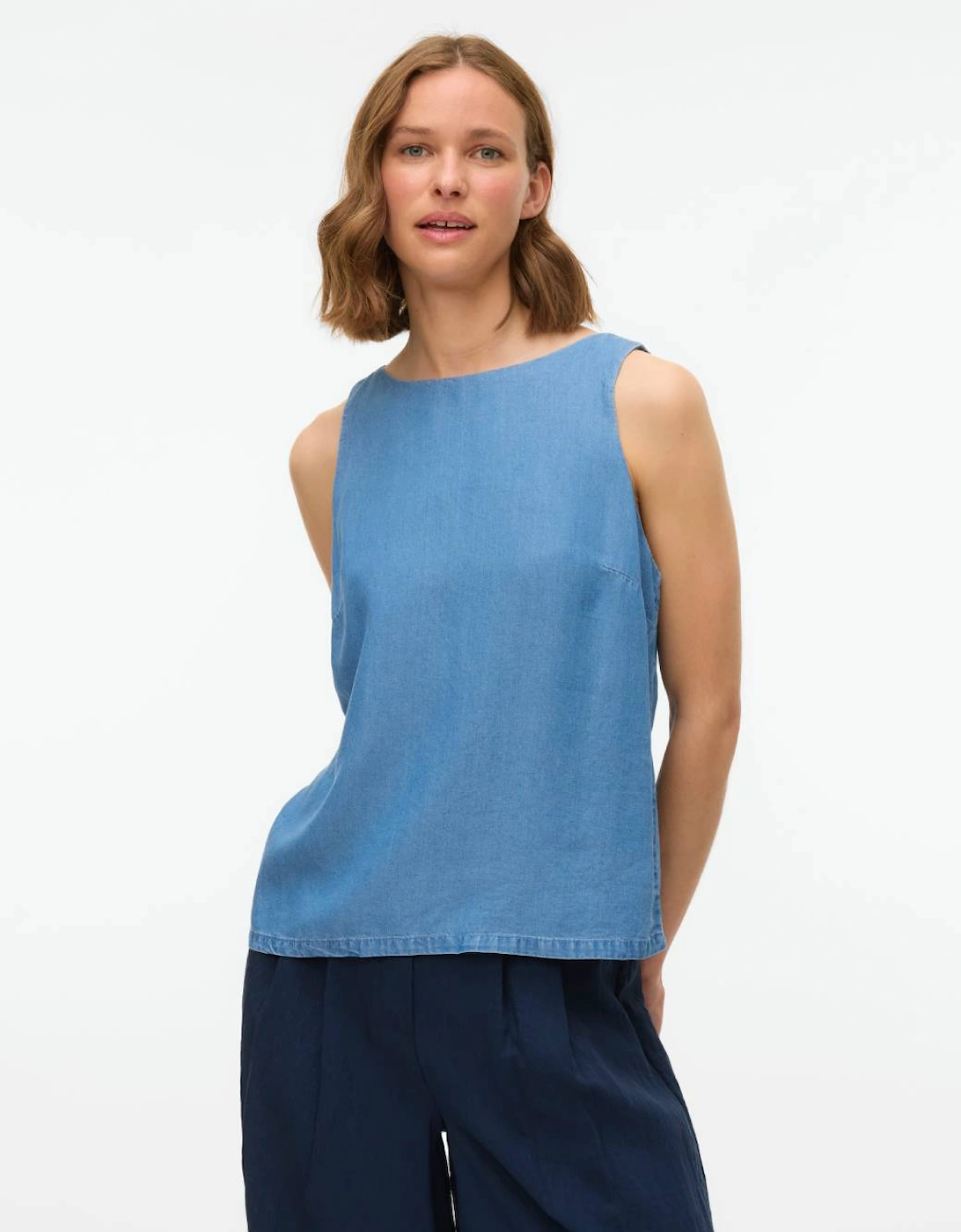 Fleur Sleeveless Tencel Top Medium Blue Denim, 7 of 6