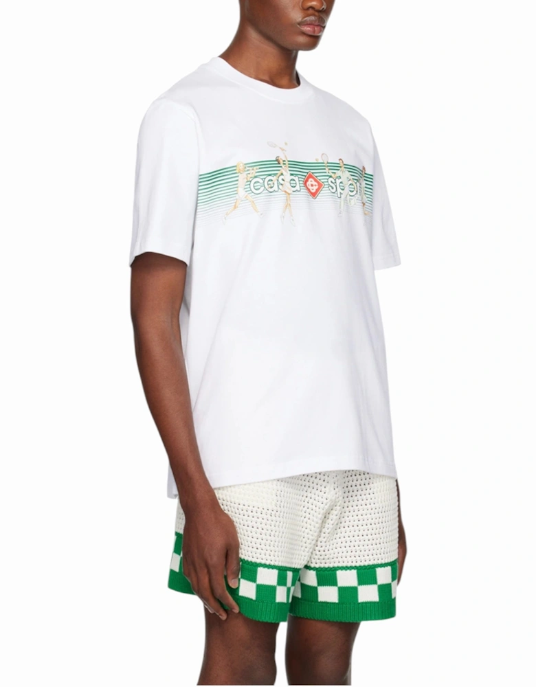 Men Playful Stripes Printed T-Shirt Short Sleeve Crew Neck Tennis Tee