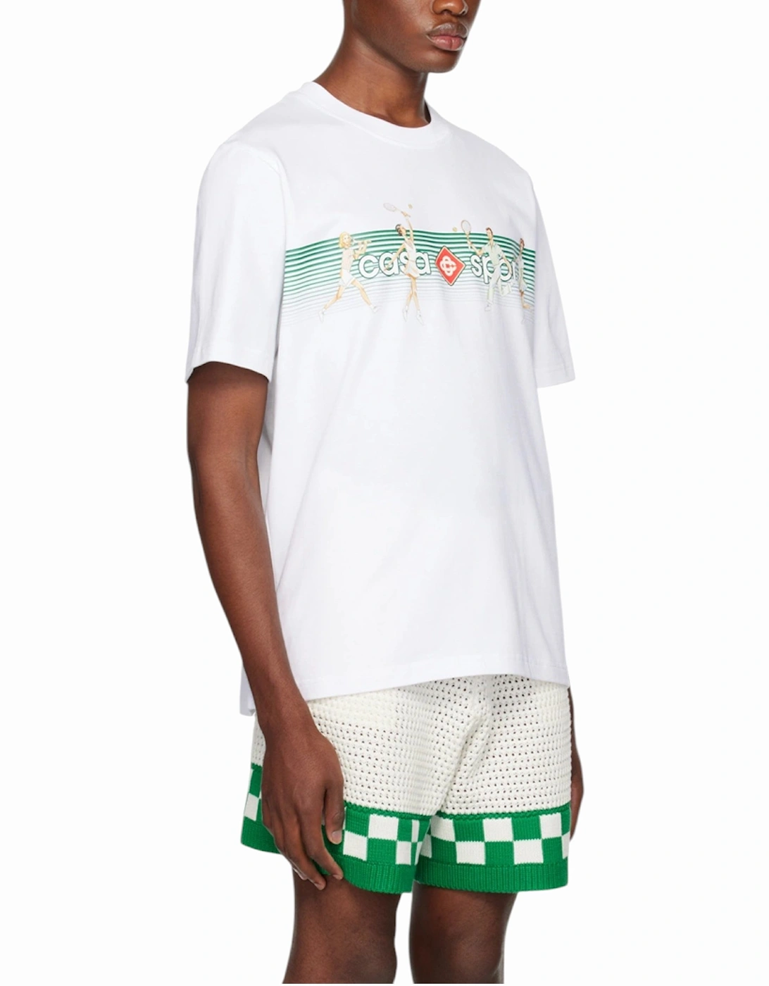 Men Playful Stripes Printed T-Shirt Short Sleeve Crew Neck Tennis Tee