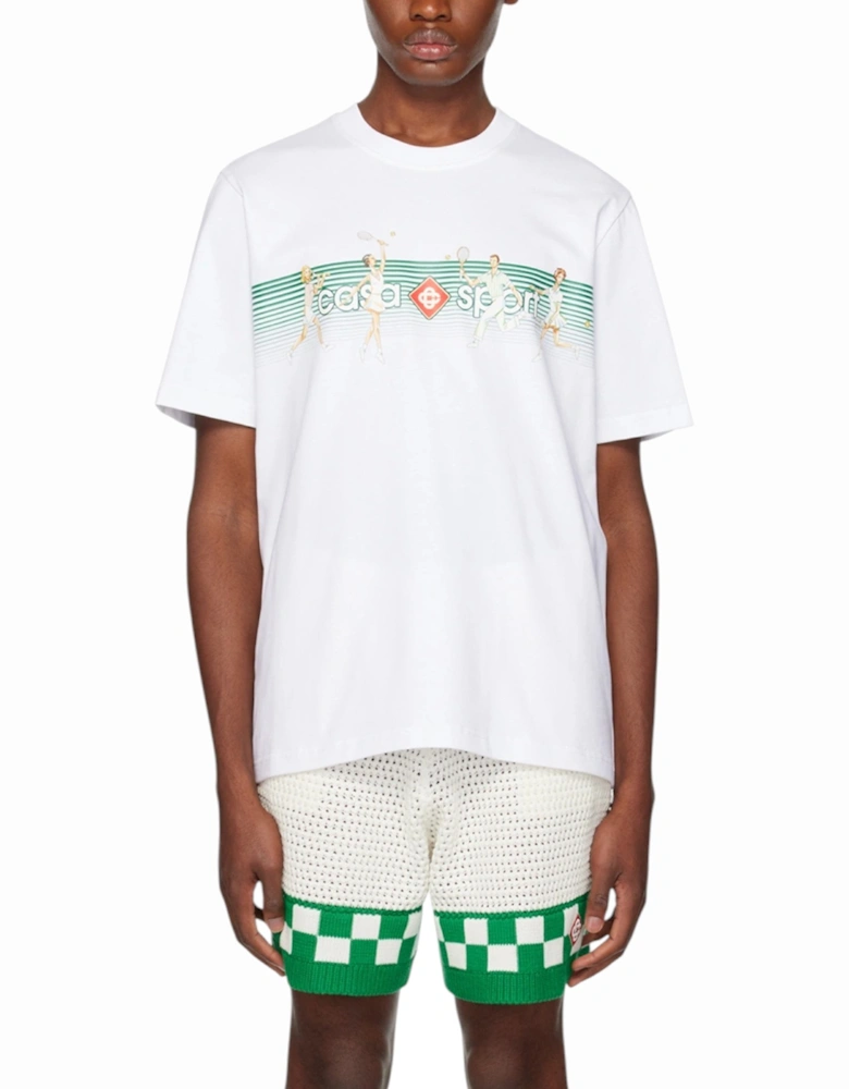 Men Playful Stripes Printed T-Shirt Short Sleeve Crew Neck Tennis Tee
