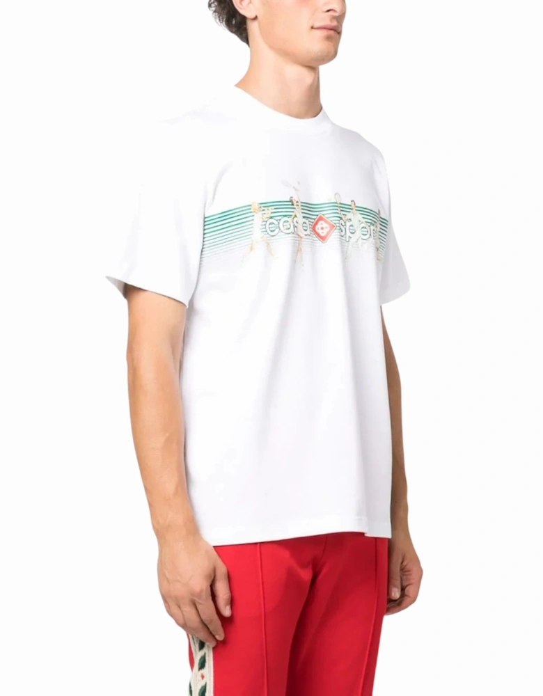 Men Playful Stripes Printed T-Shirt Short Sleeve Crew Neck Tennis Tee