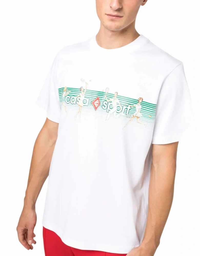 Men Playful Stripes Printed T-Shirt Short Sleeve Crew Neck Tennis Tee