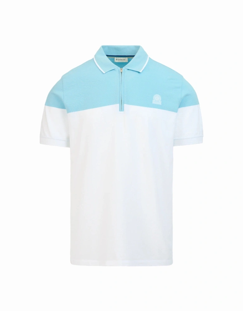 Colour Block Zip Polo Shirt Crystal Blue