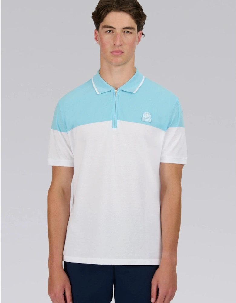 Colour Block Zip Polo Shirt Crystal Blue