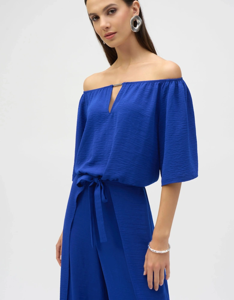 Gauze off shoulder culotte jumpsuit